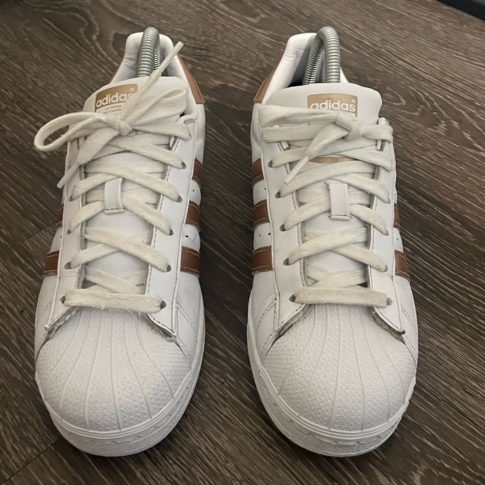 Adidas White and Rose Gold Superstar Sneakers - Picture 2 of 7